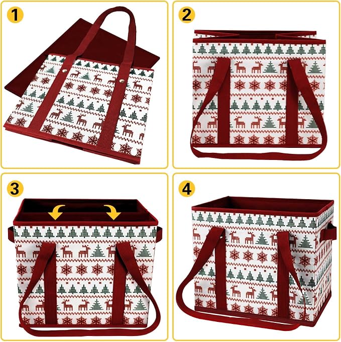 Reusable Grocery Bags 3 Pack - Heavy Duty Reusable Shopping Bags with Hard Bottom & Long Handles, Stand Up Grocery Boxes Reusable Foldable, 13x10.23x11in, Reindeers - Image 8