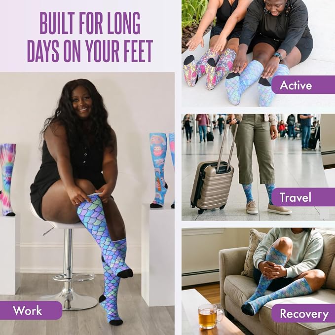 Crazy Compression Socks, Comfortable Support Socks for Recovery, Travel, Hiking, and Long-Hour Comfort w/Fun Designs - Image 4