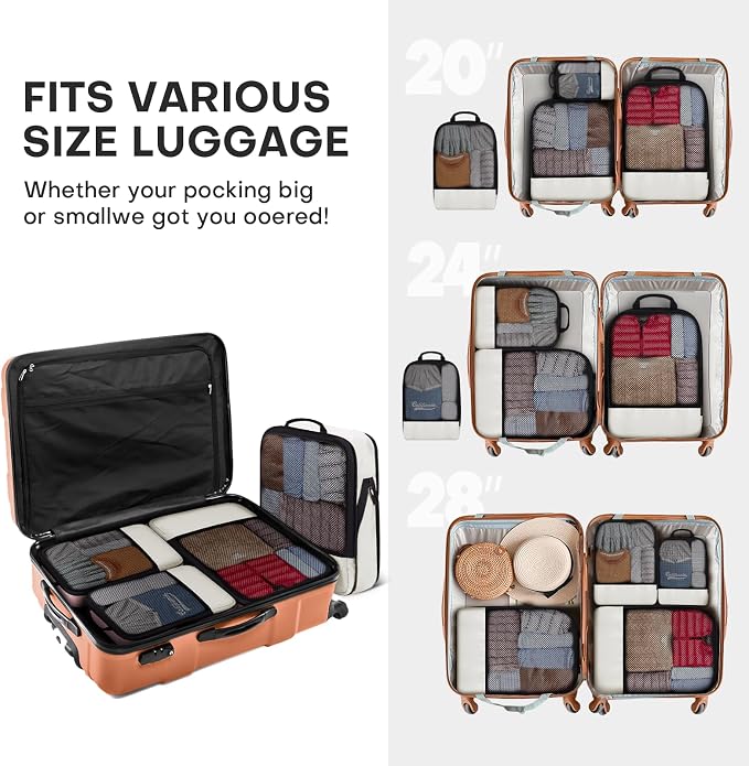 4 PCS Set Compression Packing Cubes for Travel, Lightweight Packaging Organizer Bags for Carry On Space Saving, Travel Essentials Cubes for Suitcase Backpack, Beige - Image 9