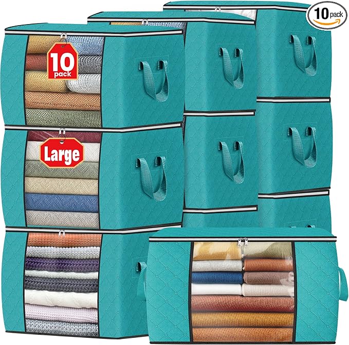 90L Clothes Storage, Foldable Thick Fabric Blanket Storage Bags | Foldable Containers with Zippers,Window and Handles for Organizing Bedroom, Closet, Comforter, Bedding,Dorm essentials by Fabtotes