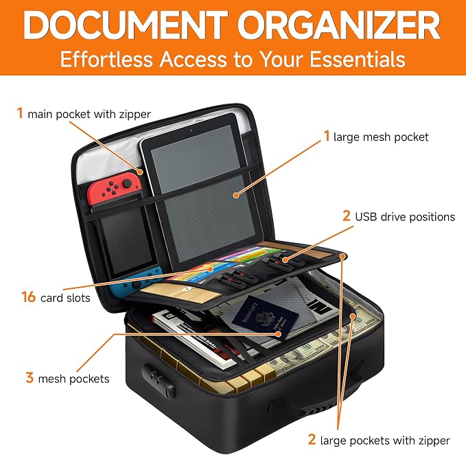 Fireproof Document Box, 5200°F Fire Safe Document Organizer with Lock, Portable Waterproof File Box for Home Travel, Safe Storage Boxes for Important Documents - Image 7