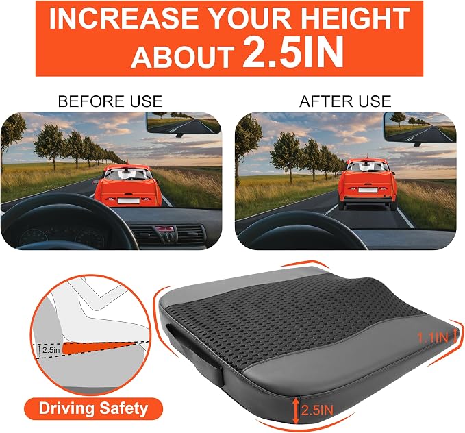 Lofty Aim Car Seat Cushion, Memory Foam Car Seat Cushions for Long Driving | Comfy Car Seat Pillow for Pain Relief, Driver Seat Cushion Adds Height, Butt Cushion for Car, Office Chair, 4D Mesh Black - Image 3