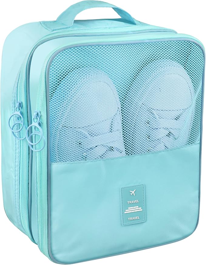 Travel Shoe Bag Waterproof Shoe Organizer Bag Holds 3 Pair of Shoes Shoe Packing Cube for Suitcase Travel and Daily Use Storage Pouch with Handle (Blue) by Ebbniur