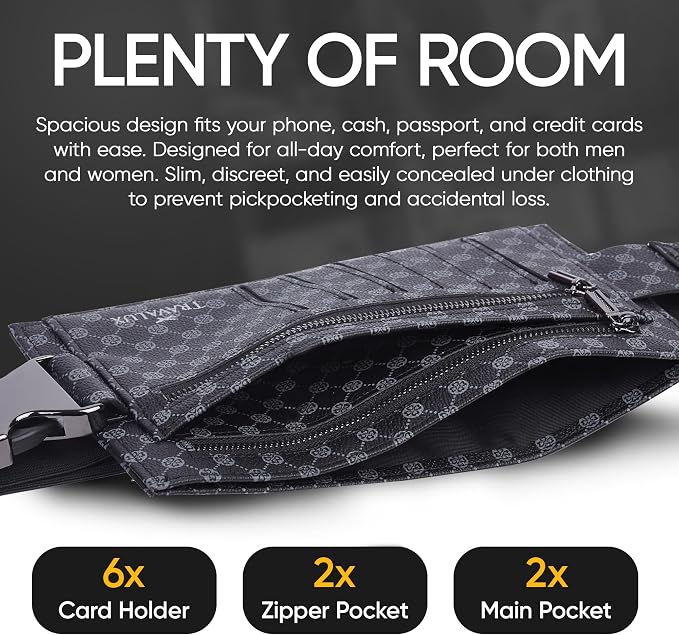 Luxury Travel Wallet – Hidden Money Belt, RFID-Blocking, Anti-Theft Passport Holder for Men & Women (Black Crest) - Image 7
