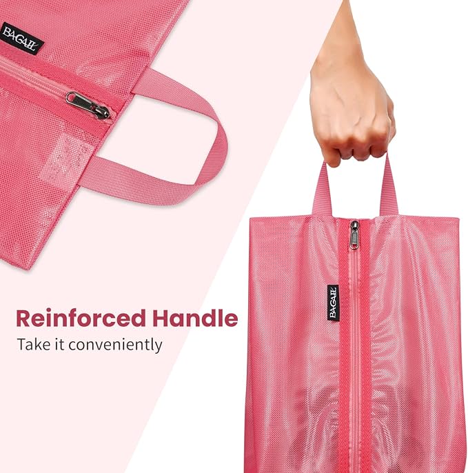 Bagail Shoe Bags for Travel,2 Set Shoe Bag for Storage in Closet,Transparent Shoe Packing Organizers with YKK Zipper (L 17"x10"x5", Coral 2pcs) | 17x10x5in,Fits Women’s US 5-12,Fits Men’s US 6-16,Visible Mesh,YKK Zipper,TPU Water Resistant Lining,Porta... - Image 4