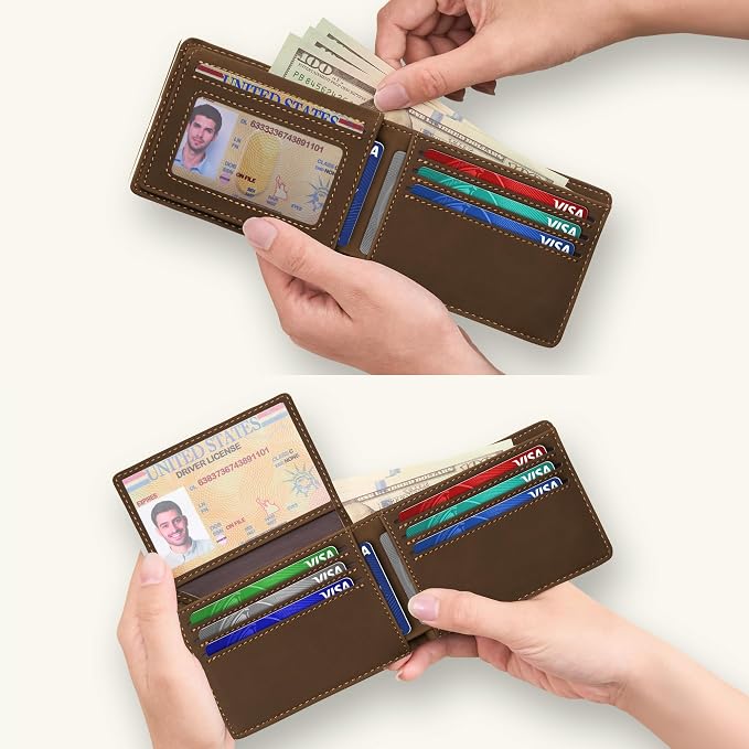 Tipmile Wallet for Men Slim RFID Blocking Credit Card Holder, Minimalist Men Wallets 12 Cards with 2 ID Windows & Cash Slot, Bifold Front Pocket Wallet Gifts for Men - Image 2