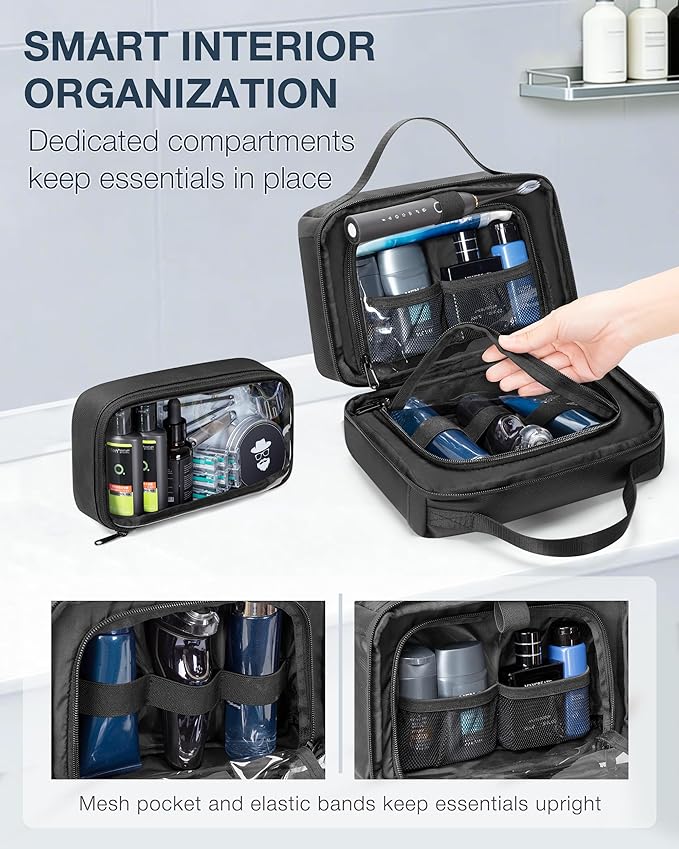 Marscamd Toiletry Bag with Travel Cube, Mens Versatile Organizer, Black | Water-Resistant, For Hygiene, Shaving Accessories, Bathroom and Shower Essentials (Bag Only) - Image 3