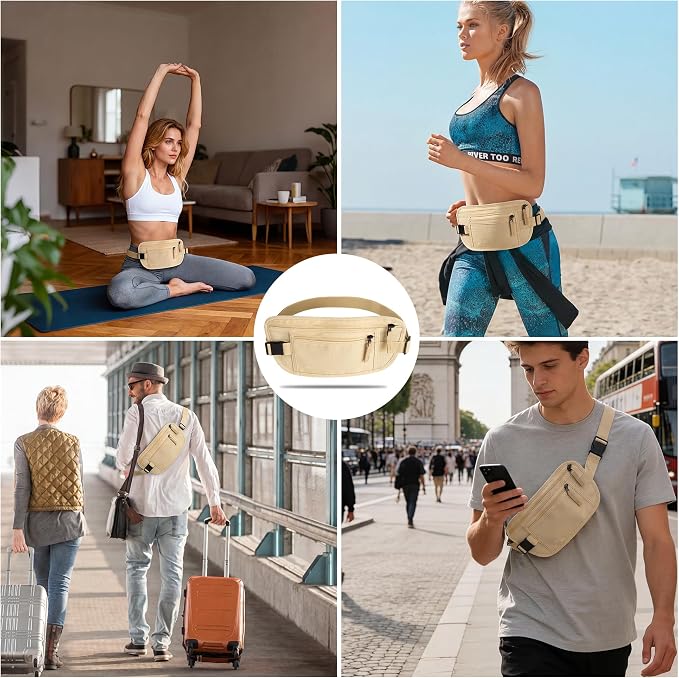 Money Belt for Travel Fanny Pack for Men Hidden Travel Pouch Fanny Pack for Women Hidden Rfid Passport Holder for Travel (Beige) - Image 6