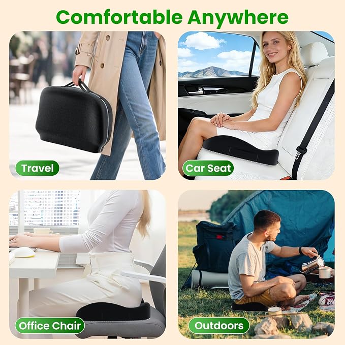 A-Pce Foldable Travel Seat Cushion-with Built-in Handles，Black | Ergonomic design, Memory Foam Cushions for Home & Office Use, Perfect for Travel or Driving - Image 9
