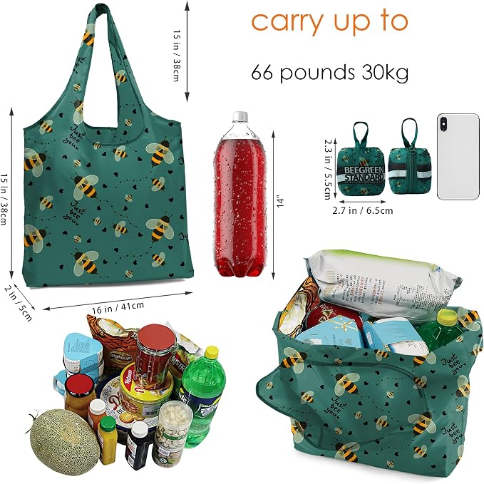 BeeGreen Reusable Grocery Shopping Bag -Travel Tote Bag - Foldable Compact Sturdy Bags - Image 4
