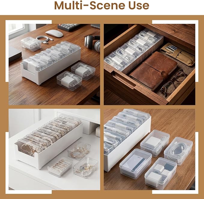 8 Individual Cable Organizer Boxes With Base, Cord Storage Organizer With Labels And Cable Straps For Charging Cables, Adapters, Earphones (8 pcs Individual Cable, 2 Pack) - Image 6