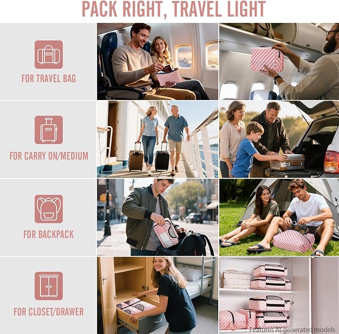 Veken 8 Set Packing Cubes for Travel Essentials, Suitcase Organizer Bags in 4 Sizes, Carry-On Luggage Accessories with Laundry Bag, Airplane Must Have with 99-Count Mesh Holes - Image 7