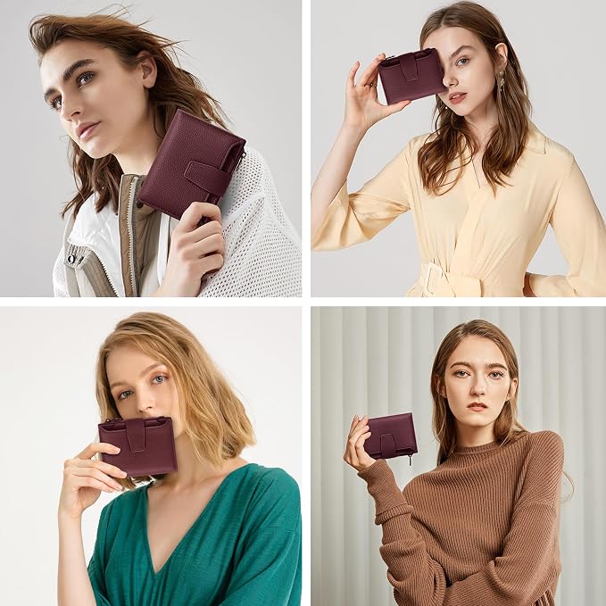 Small Wallet Women RFID Blocking Soft Leather Bifold Compact Card Holder Wallet for Women with Zipper Coin Pocket 4 ID Window - Image 9