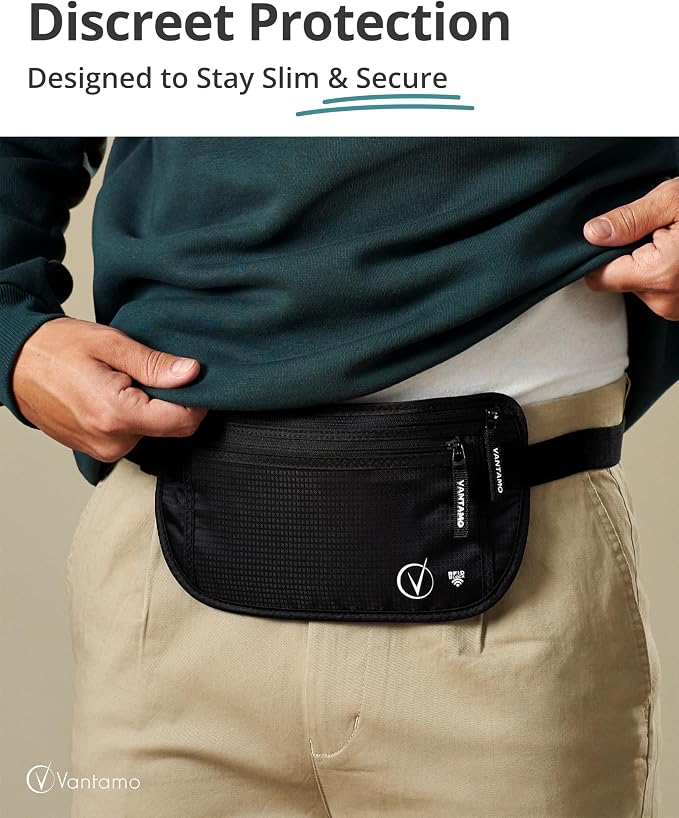 Vantamo Money Belt with RFID For Men & Women, Hidden Passport Holder for Travel, 2 Compartment Travel Fanny Pack for Women Anti Theft - Image 2