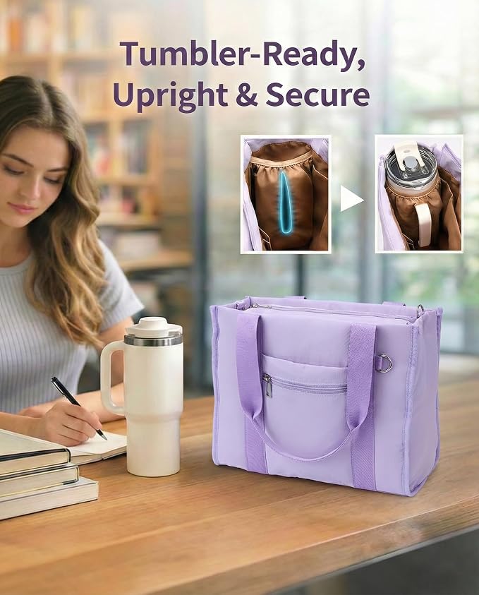 Work Tote Bag for Women, Lightweight Puffer Tote Crossbody with Zipper | Travel Utility Tote Multi-Pocket, RFID Pocket, Large Capacity, Luggage Sleeve, Shoulder Bag for Office, Daily, Gym, Teacher - Image 5