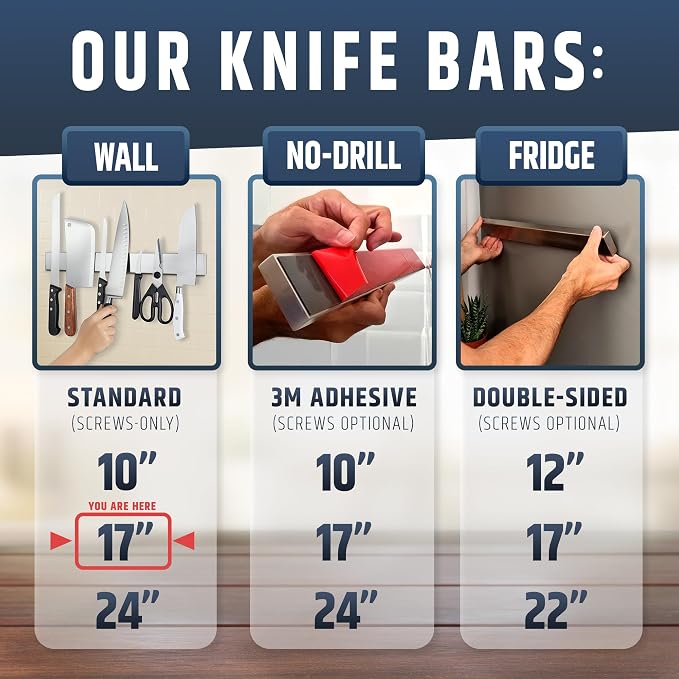 Premium 17 Inch Stainless Steel Magnetic Knife Holder For Wall | Professional Magnetic Knife Strip - Space-Saving Knife Rack / Knife Bar With Powerful Magnetic Pull Force (Upgraded Version) - Image 2