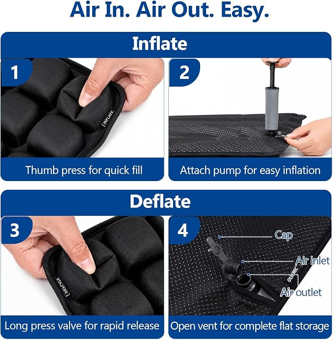 Ergonomic Inflatable Seat Cushion with 56 Airbags | Portable Travel Cushion, for Long Flights, Car & Office, Black - Image 8