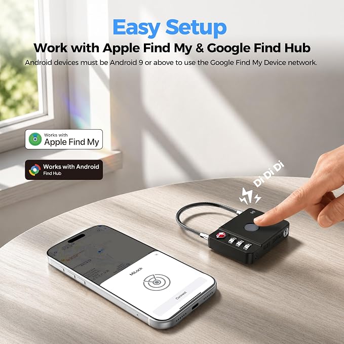 MiLi Smart TSA Luggage Lock with Bluetooth Tracker Anti-Lost Design | Works with Android Google Find Hub & Apple Find My, Smart Travel Lock, Replaceable Battery, Metal Design - Image 3