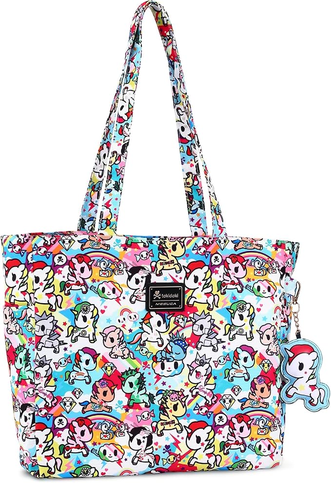 tokidoki Unicorno Foldable Tote Bag for Women, Canvas Tote Bags with Doll Portable Shoulder Handbag for school Work Travel by Tokidoki