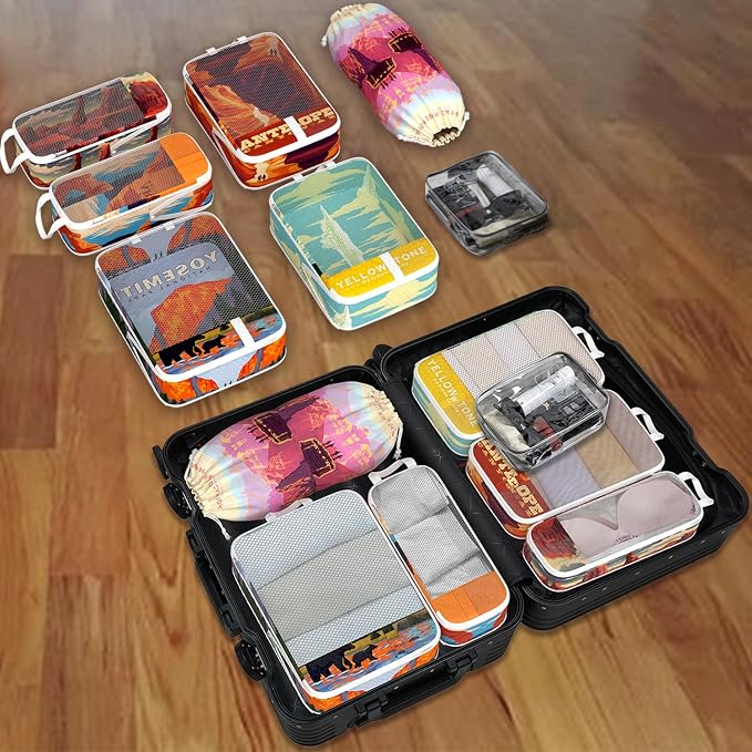 Compression Packing Cubes for Travel, 7 Set National Park Expandable Mesh Luggage Organizers, Waterproof Expandable/Compression Bags Travel Packing Cubes with Clear Toiletry Bag - Image 7