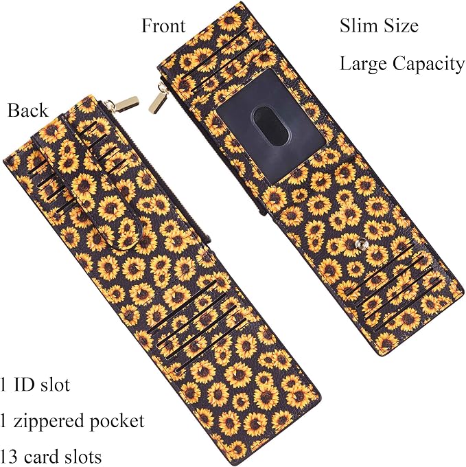 Chelmon Women's RFID Slim Card Holder Wallet | Thin Bifold Multi Card Case with Zipper Coin Pocket Purse for Women(Sunflower) - Image 3