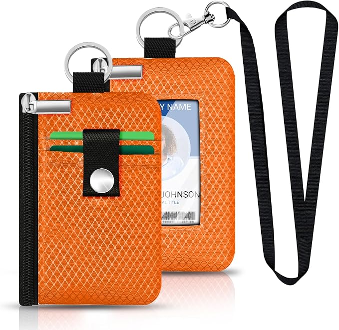 Minimalist RFID Blocking Small Wallet with ID Window,WaterResistant Zip Id Case Wallet with Lanyard Keychain for Cards,Cash,Travel,Women,Men (Orange) - Image 6