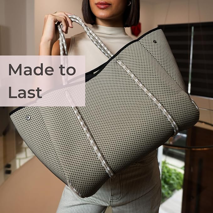 POPUPS Large Neoprene Tote Bag for Women - Everyday Designer Handbag for Travel Work and Beach with Pockets and Zipper Pouch - Image 9