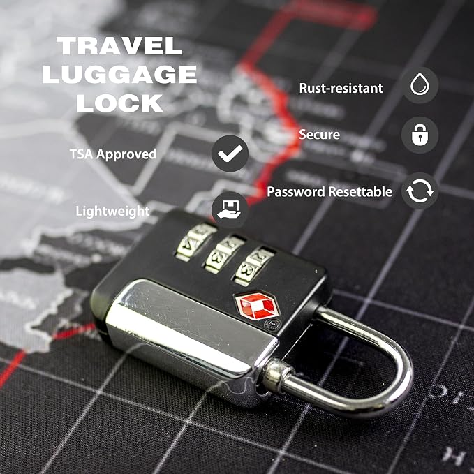 TSA Locks for Luggage, Small Combination Lock for Locker, 3 Digit Padlock Combination, TSA Approved Combo Padlocks for Gym Locker, Travel Suitcase, Gun Case, Storage Box, Backpack Zipper - Image 4