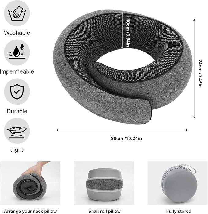 Travel Pillows -Travel Neck Pillow for Airplanes | Comfortable Ergonomic 360° Support Pillows for Sleeping, Car, Office,Airport Travel Essentials, Charcoal Grey - Image 2