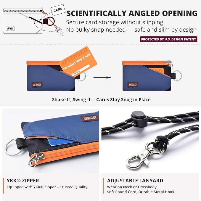 RFID Blocking Travel Wallet with Adjustable Lanyard, Small Nylon Zipper Pouch and Badge Holder for ID, Credit Cards, Cash, Keys, Commuters (Navy+Black) - Image 5