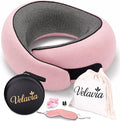 Travel Neck Pillow,Ergonomic 360° Memory Foam Support for Head, Neck. Adjustable for Long Flights. Soft &Washable Cover, EVA Box, 3D Eye Mask, Earplugs, Hair Tie & Luxury Bag (Pink) by YourfavoriteTravelpillow