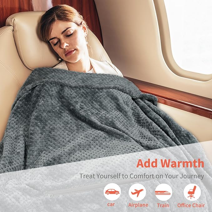 Tirrinia Travel Blanket Compact with Bag, Soft Lightweight Wearable Blanket with Foot Pockets, Airplane Travel Essential Gift - Image 2