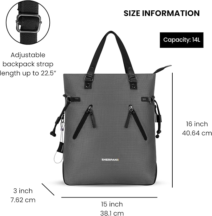 Sherpani Tempest, Anti Theft Convertible Backpack Tote, 14L Travel Backpack, Travel Gifts for Women, Handbags, RFID Protection, Metal Hardware, Fits 15” Laptop (No Sleeve) (Granite) - Image 4
