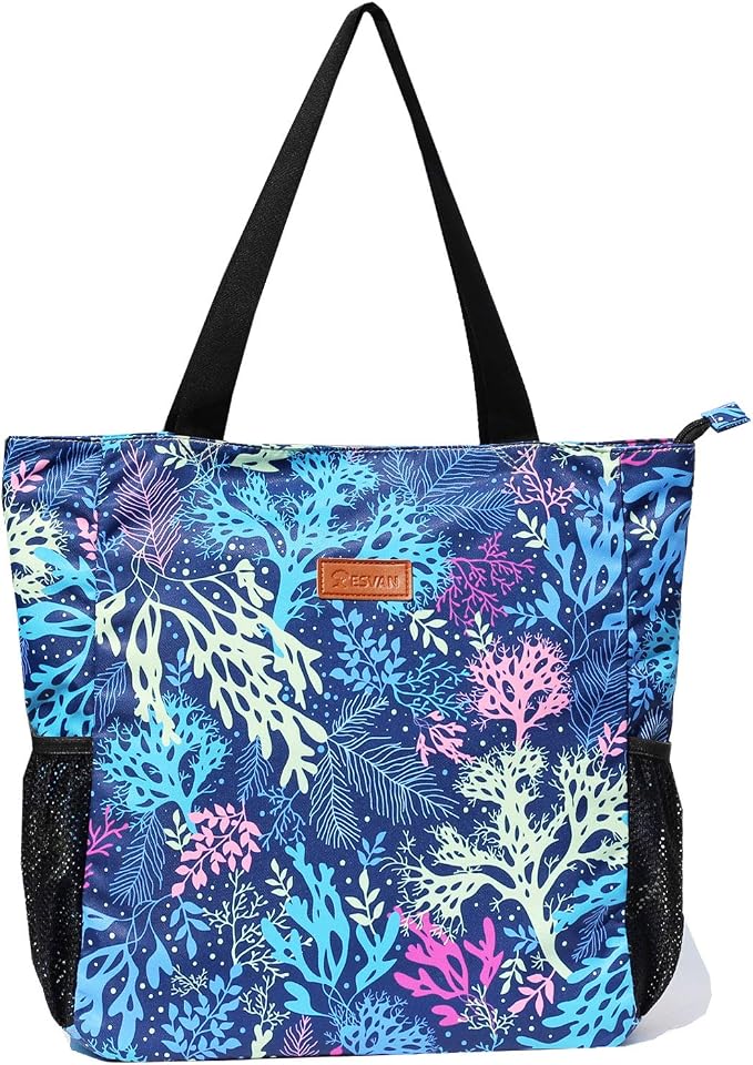 ESVAN Original Floral Water Resistant Large Tote Bag Shoulder Bag for Gym Beach Travel Daily Bags Upgraded - Image 4