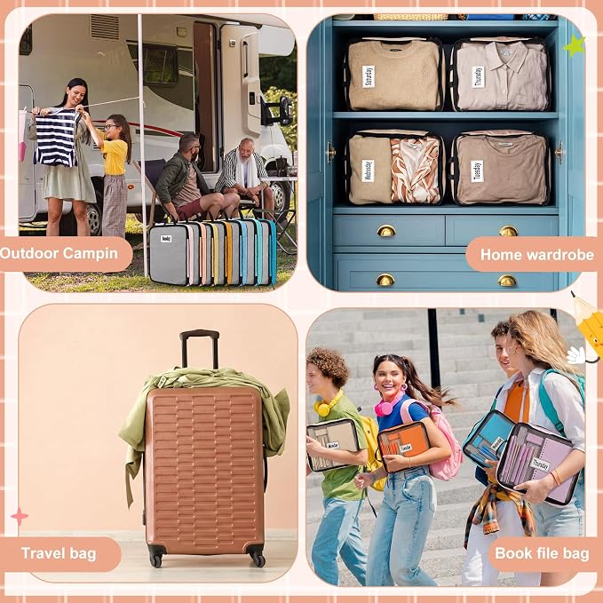 7 Pcs Packing Cubes for Travel Days of Week,Multicolor,Large - Image 6