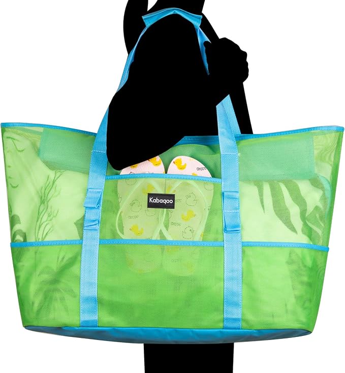 KABAQOO Mesh Beach Bag, Extra Large Beach Bags with 9 Pockets & Zipper Waterproof Lightweight Beach Tote for Beach/Pool Trip - Image 6