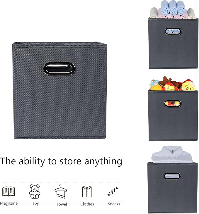 Fabric storage bins Cubes, Fabric Cube Organizer with Handle, Foldable Cube Bins for Cloth or Accessary Storage, 11x11x11, Set of 8, (Gray) - Image 3