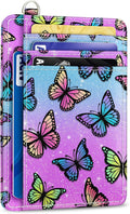 Yonlevres Butterfly Credit Card Holder Slim RFID Wallet Women Small Travel | Front Pocket, Handy, RFID Blocking, Woman Girls Ladies Gifts, D-ring for Keychain,Thin Mini Card Case, ID Window, PU Leather by Yonlevres