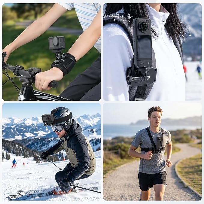 4 in 1 Action Camera Accessories for GoPro Hero 13/12/11/10/9/8/7/6 | Chest Mount Harness+Backpack Clip+360° Rotating Head Strap+Wrist Strap for DJI Osmo Action/Pocket 4/3/Insta360 X5/X4, TW06 - Image 8