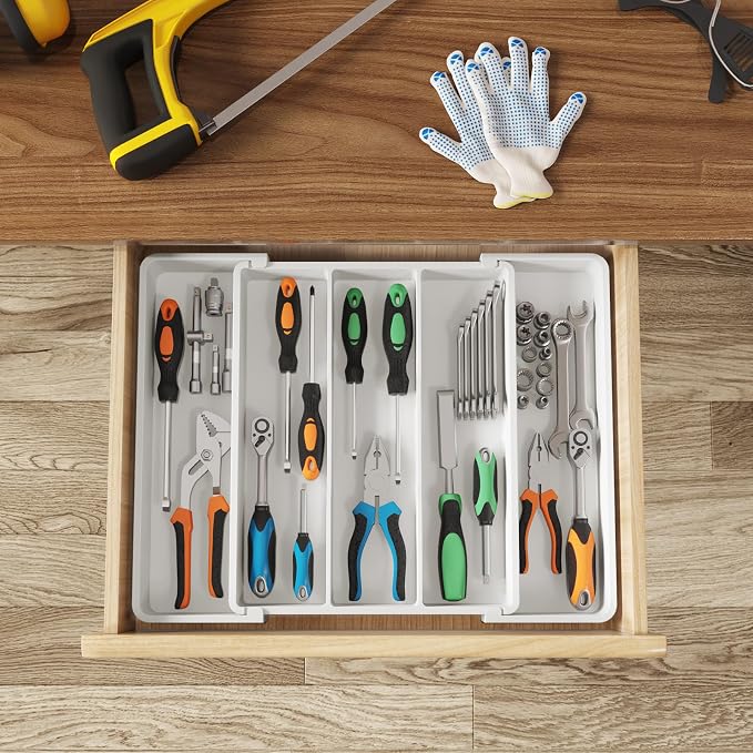 Lifewit Utensil Organizer for Kitchen Drawers, Expandable Utensil Tray | Adjustable Cooking Cutlery Silverware Flatware Holder, Plastic Spatula Tools Storage Divider, 11-18 x 14", White - Image 8