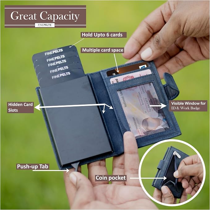 Anti-Theft Top Grain Leather RFID Card Holder Cum Minimalist Wallet for Men's and Women's (Navy Blue) - Image 4