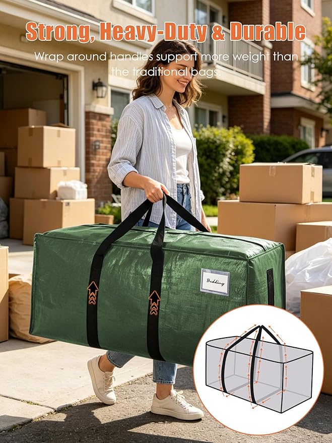 SWEET DOLPHIN 12 Pack 200LB Heavy-Duty Moving Bags with Wrap-Around Handles, Extra Large Storage Totes for Space Saving, Clothes Storage Bags, College Dorm Essentials, Multicolor, 24 Gal - Image 2