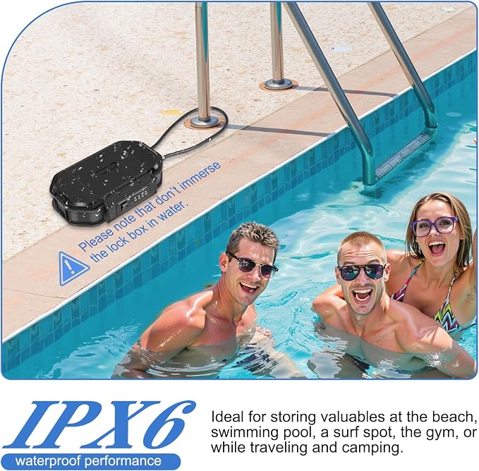 ZHEGE Portable Travel Safe Lock Box Waterproof, Small Beach Safe (Black) | Removable Cable (22.4 in), 4 Digit Code, Suitable for Vacation, College Dorm, Home, Hotel, Pool, Surfing, Camping - Image 2