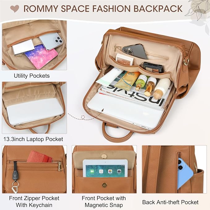 NUBILY Backpack Purse for Women Leather Anti-Theft Mini Backpack Fashion Designer Handbag Convertible Travel Bag Ladies Shoulder Bags, Brown - Image 4