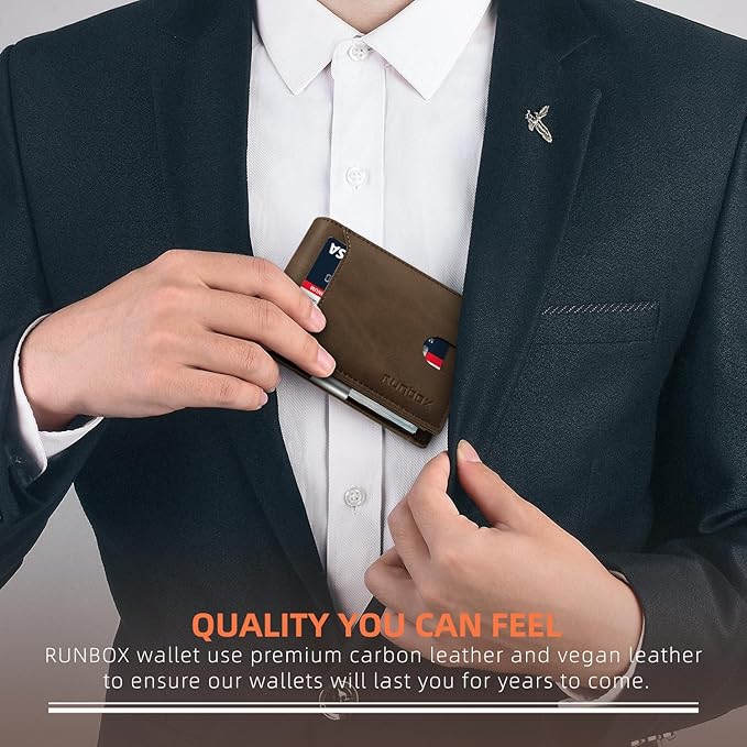 RUNBOX Slim Wallet for Men - RFID Blocking Leather Bifold with Money Clip | Minimalist Front Pocket Wallet Holds 11 Cards,Slim Thin Design,RFID Blocking Protection, Practical Birthday Gifts for Men - Image 6