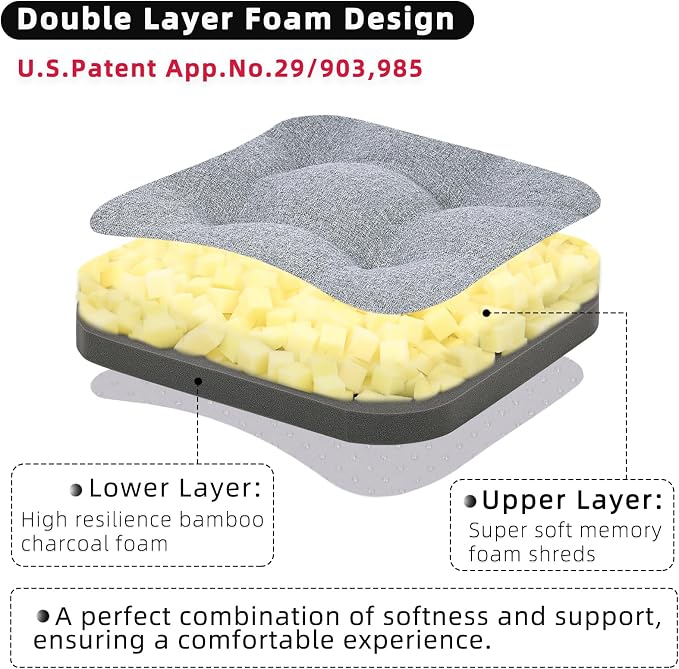 GOFORIT Chair Cushions Set of 4,Tufted Shredded Memory Foam Chair Pads, Non-Slip Seat Cushions with Removable Cover, 16'' x 16'', 4 Pack,Grey - Image 2