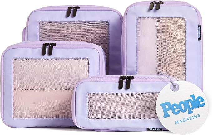 Compression Packing Cubes for Travel, 4-Pack, Purple | Solves overpacking, 4-Piece set fits most carry-ons, 50% Space savings, Compression luggage organizer bags by Aerotrunk