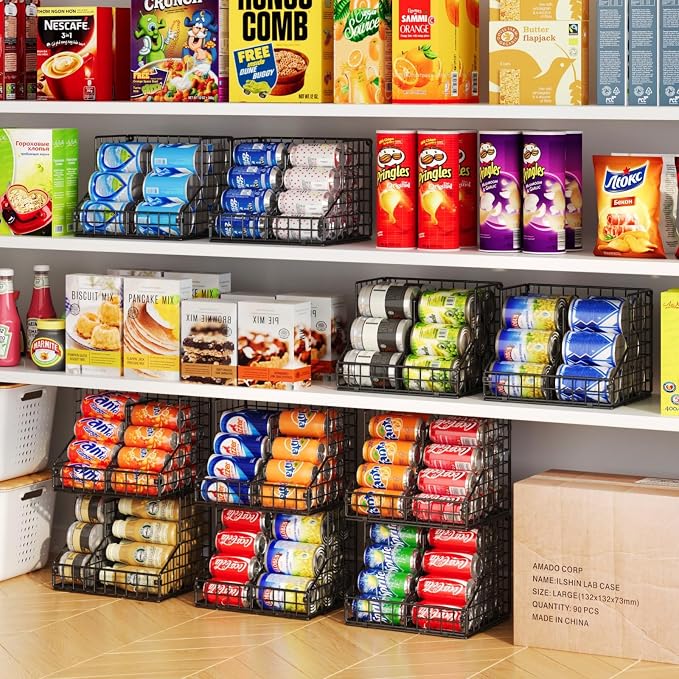 JKsmart 4 Pack Stackable Can Organizer for Pantry with Adjustable Dividers, Soda Can Organizer, Can Storage Dispenser Holds up to 56 Cans, Metal Wire Baskets Can Holder for Kitchen Cabinet Pantry - Image 3