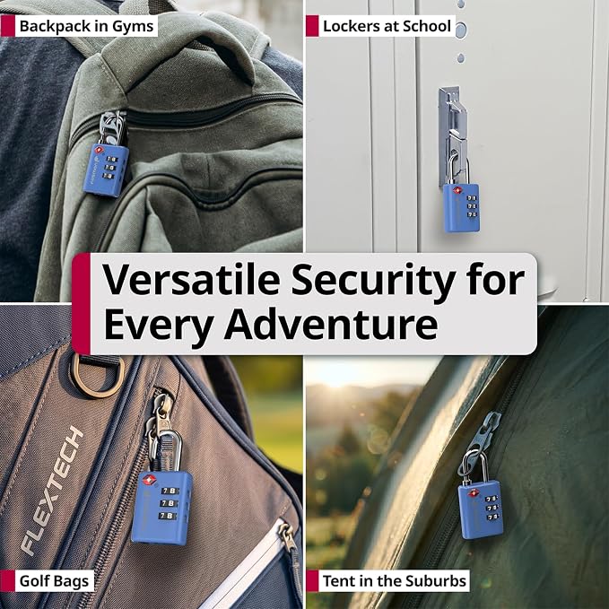 Fosmon TSA Approved Locks for Luggage. Suitcase Locks with Open Alert Indicator, 3 Digit Combination Padlock with Alloy Body for Travel, Backpack Zipper Anti Theft, Locker, Gym, Gun Case- Blue 2 Pack - Image 8