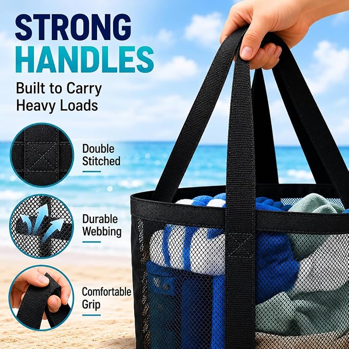 SRISE Mesh Beach Bag - Large Beach Tote Bag for Family Beach Bag for Toys & Vacation Essentials - Image 6